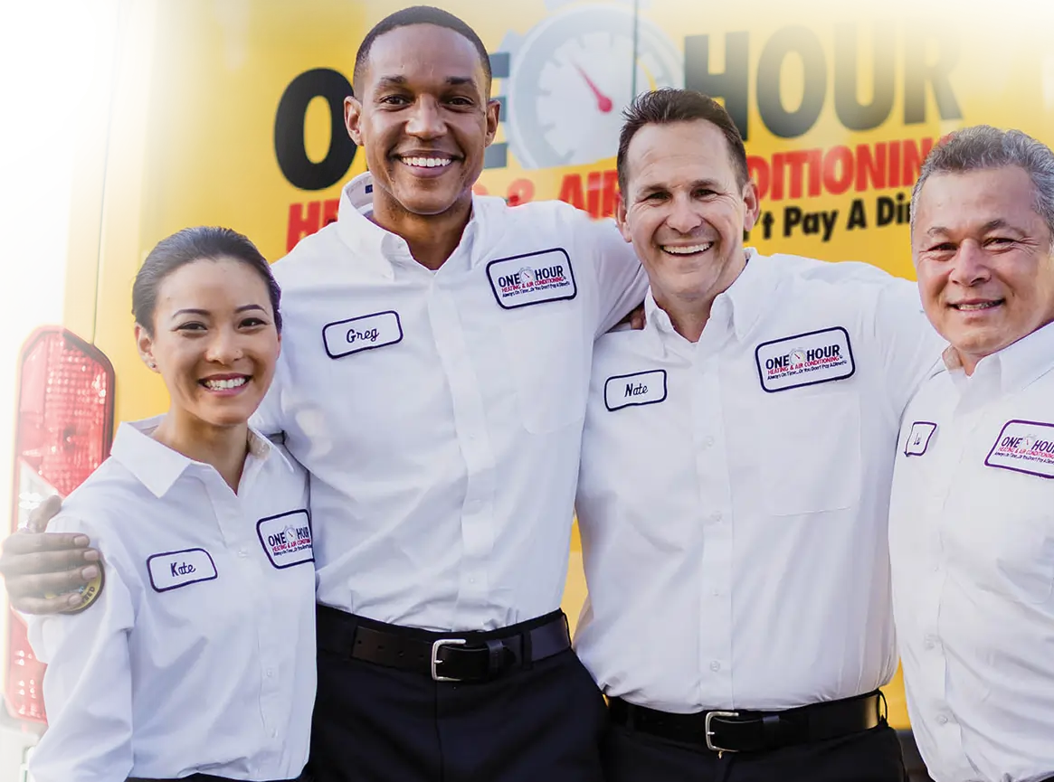 Group photo of one hour heating & air conditioning hvac technicians in cedar park, Texas