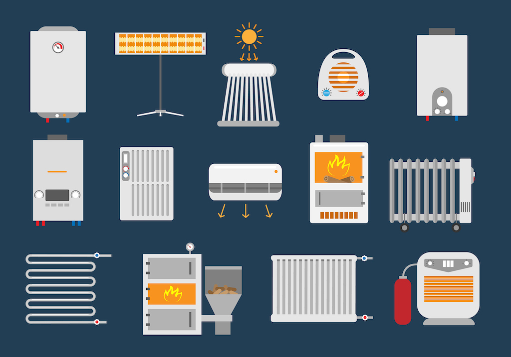 Different types of home heating appliances.